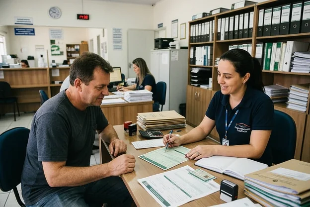 Profissional ajudando na regularização de veículo em despachante em Colombo.